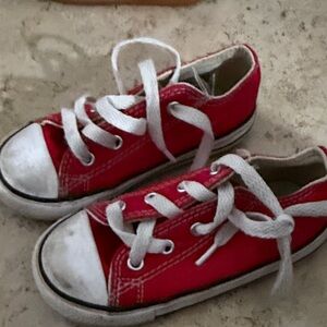 Vibrant Red Kids Sneakers with White Accents